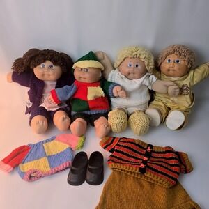 Vintage Cabbage Patch Kids Dolls 1980s Collectible Toy Lot with Handmade Outfits